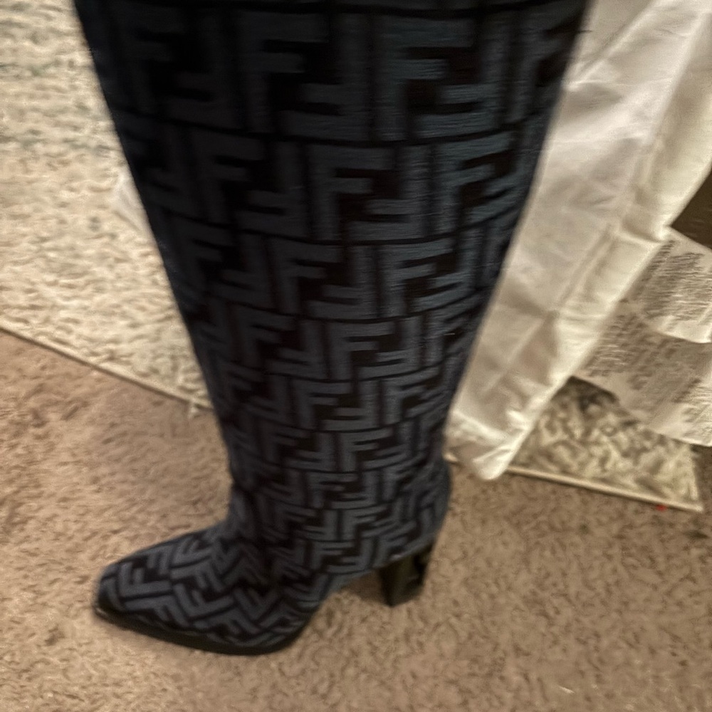 Fendi Black and Blue Patterned Boots